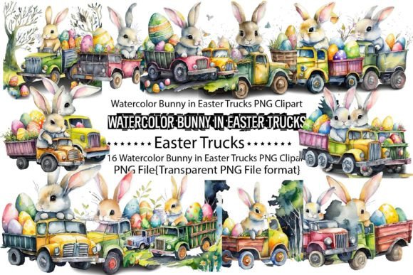 Download Watercolor Bunny in Easter Trucks Sublim - Easter truck Collection